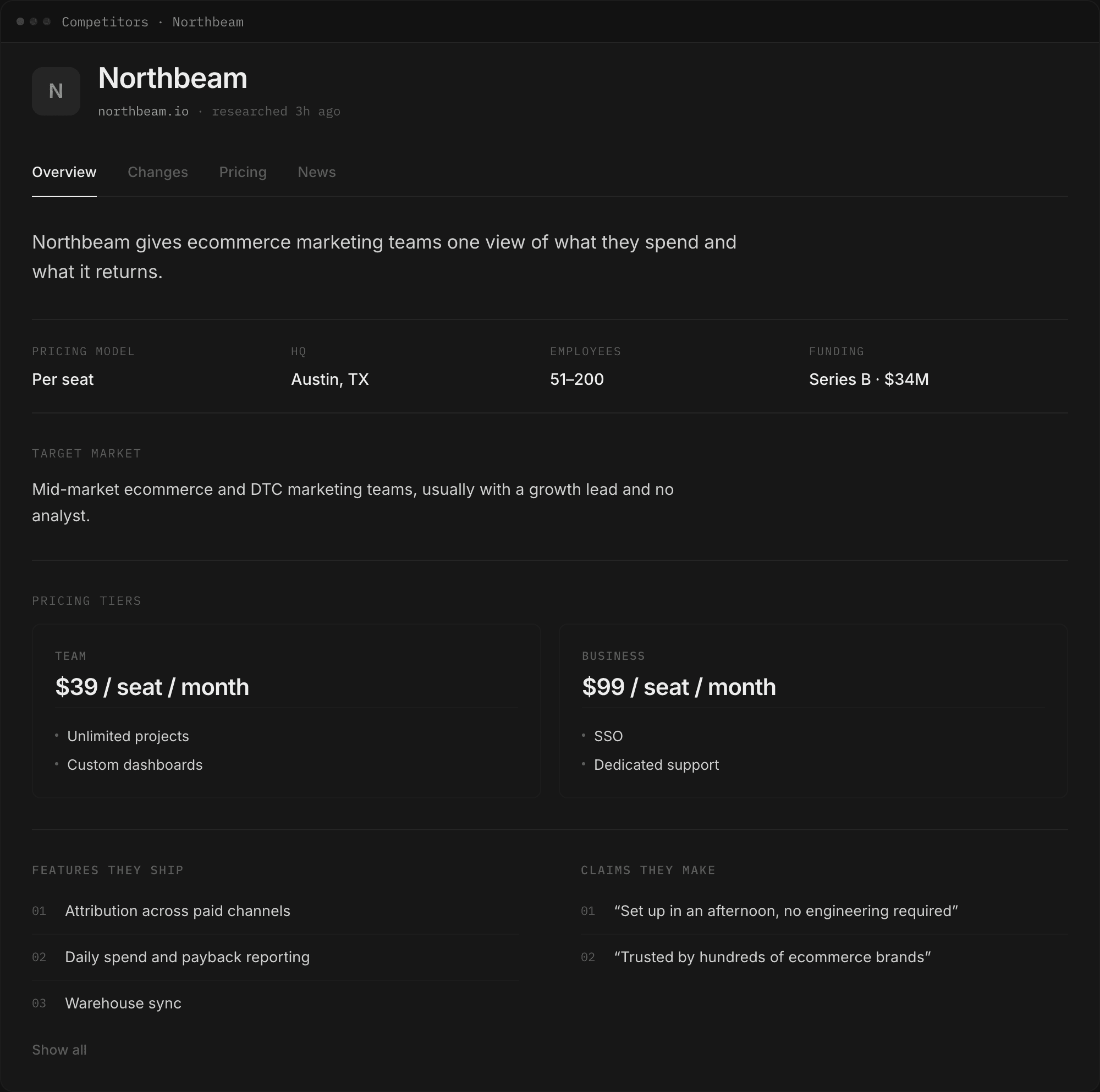 A competitor profile in Swiv