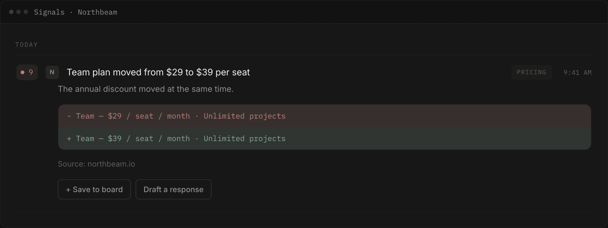 An expanded change in Swiv, showing the copy before and after